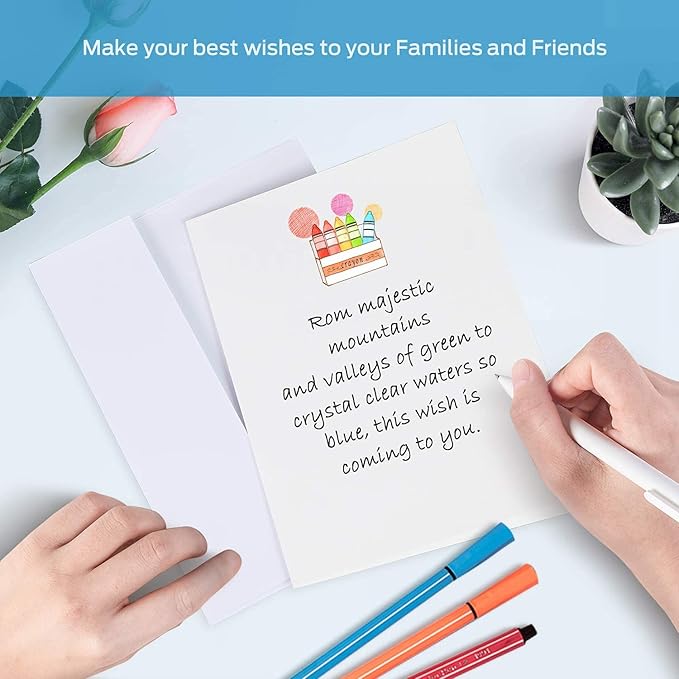 Ohuhu Blank White Cards and Envelopes 100 Pack - 4" x 6" Heavyweight Folded Cards and A4 Envelopes for DIY Greeting Cards Wedding Birthday Invitations Baby Shower Thank You Cards and All Occasions
