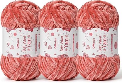 3x100g Fluffy Velvet Chenille Yarn for Crocheting and Knitting, 3x87.4yd Baby Yarn for Crocheting Soft, Crochet Chunky Yarn Amigurumi Yarns (3 Gray Pink)