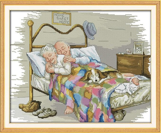Funcrostitch Counted Cross Stitch Kits for Beginners,14ct Unprinted Pattern Embroidery Kit Dmc Cotton Threads Needleworks for Adults-The Old Married Couple 17.3"×14.2"