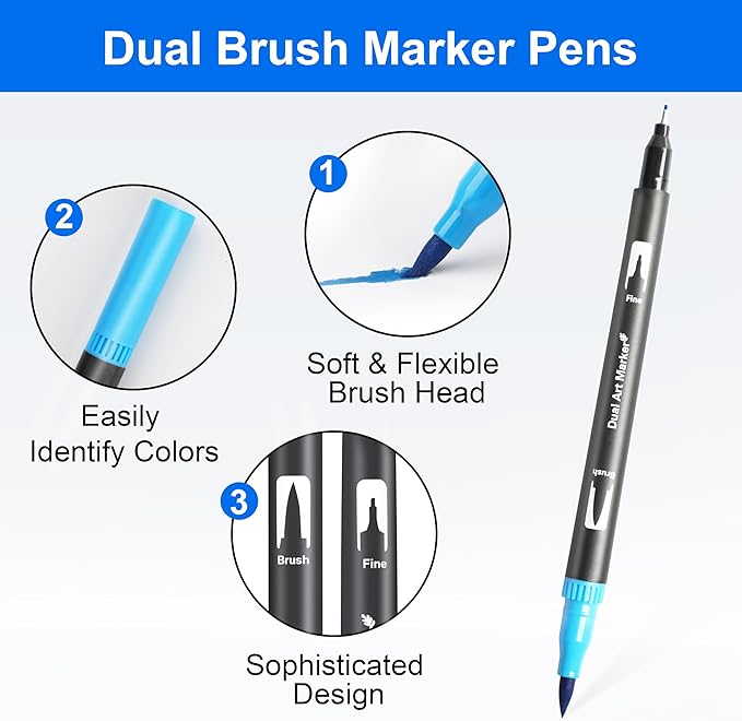 Halobios Dual Brush Marker Pens, 36 Colors Art Markers with Fine and Brush Tip Coloring Markers for Adults, Marker for Journaling Calligraphy Drawing Sketching Doodling Illustrating