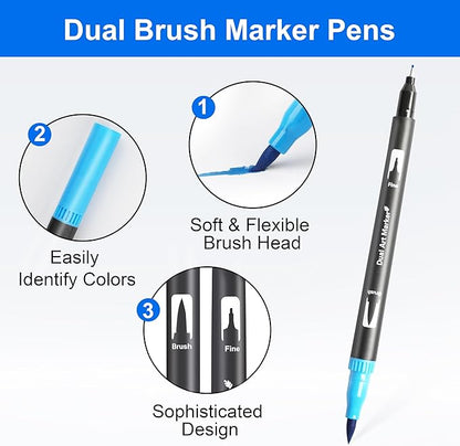 Halobios Dual Brush Marker Pens, 36 Colors Art Markers with Fine and Brush Tip Coloring Markers for Adults, Marker for Journaling Calligraphy Drawing Sketching Doodling Illustrating