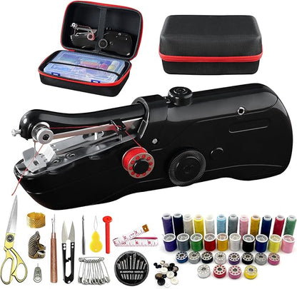 Handheld Sewing Machine with Black Storage Case and 109-Piece Sewing Kit, Mini Portable Cordless Hand Sewing Machine, Ideal for Adults & Beginners, Complete Set of Quick Home Clothing Repair Tools