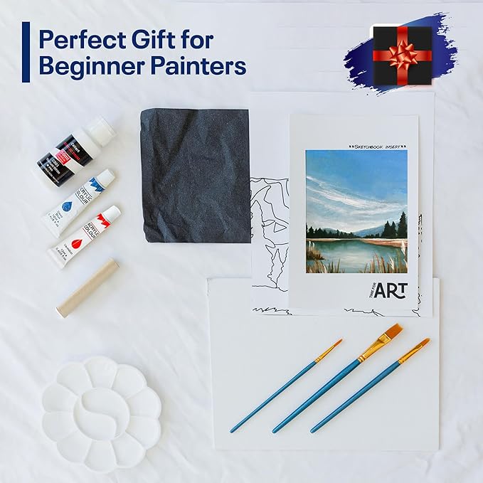 Painting4Real DIY Art Painting Kit for Adults – Learn to Paint Amber Lake with Video Tutorials – 9 Pieces Acrylic Paint Set for Adults –Perfect Christmas Crafts & Holiday Gifts for Art Lovers