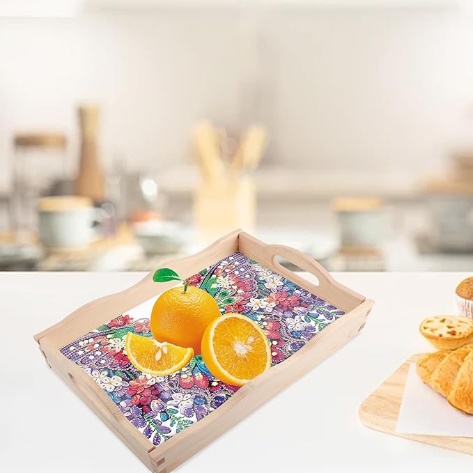 JISHSHAY Diamond Art Serving Tray Diamond Painting Food Tray Gem Art Serving Platter Gem Painting Mosaic Kits for Adults DIY Kits for Adults, with Wood Handle 20×30cm/7.87×11.81in, Butterfly