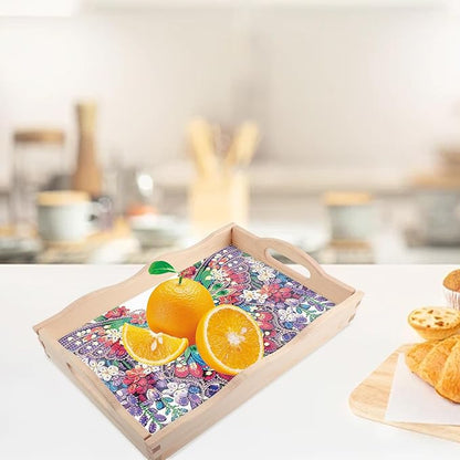 JISHSHAY Diamond Art Serving Tray Diamond Painting Food Tray Gem Art Serving Platter Gem Painting Mosaic Kits for Adults DIY Kits for Adults, with Wood Handle 20×30cm/7.87×11.81in, Butterfly