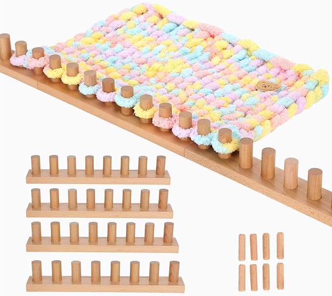 Sienson 63" Chunky Knitting Loom for Blanket Making – Adjustable Wood Frame, Portable DIY Hand Knitting Kit for Beginners, Reusable Blanket Loom for Bulky Yarn Crafts & Gifts