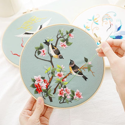 Ohcol 3 Pack Bird Embroidery Kits,Cross Stitch Needlepoint Kits for Adults Beginner,Needle Point Kits with Washable Pre-Printed Pattern,3 Hoops