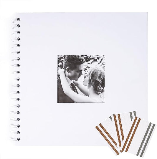 MEMOTOR Scrapbook 10 x 10 Inch DIY Square Photo Window + 3 Corner Stickers, Photo Album Hardcover Kraft Paper White 20 Sheets/ 40 Pages