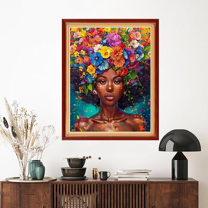 Artvxeay Stamped Cross Stitch Kits | Embroidery Kits for Beginners Craft Kit Needlepoint for Adults Supplies DIY 11CT-(Black Women's Flowers 16x20 inch)