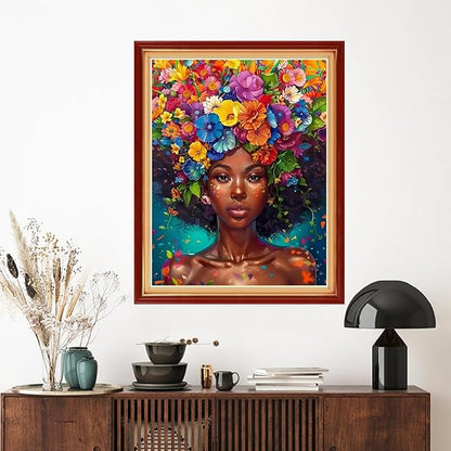 Artvxeay Stamped Cross Stitch Kits | Embroidery Kits for Beginners Craft Kit Needlepoint for Adults Supplies DIY 11CT-(Black Women's Flowers 16x20 inch)