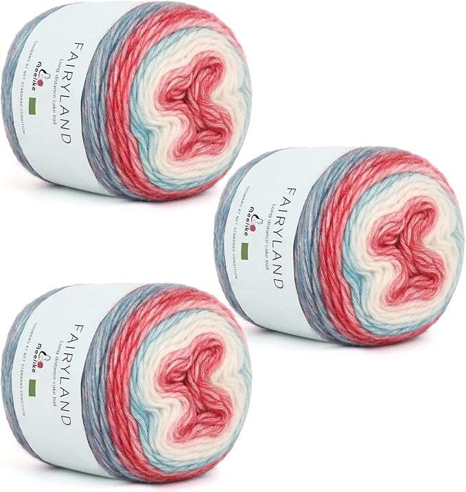 Aeelike Gradient Yarn for Crocheting, 3 Skeins Cake Yarns 100g (3.52 oz) 245m (267 Yards) # 3 Light Weight - Super Soft Ombré Fairyland Yarns for Making Colorful Crafts, Red Blue Gradient