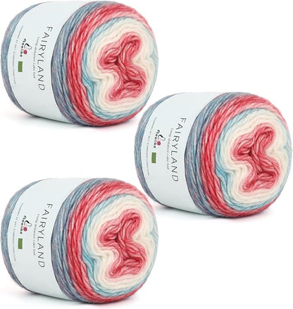 Aeelike Gradient Yarn for Crocheting, 3 Skeins Cake Yarns 100g (3.52 oz) 245m (267 Yards) # 3 Light Weight - Super Soft Ombré Fairyland Yarns for Making Colorful Crafts, Red Blue Gradient