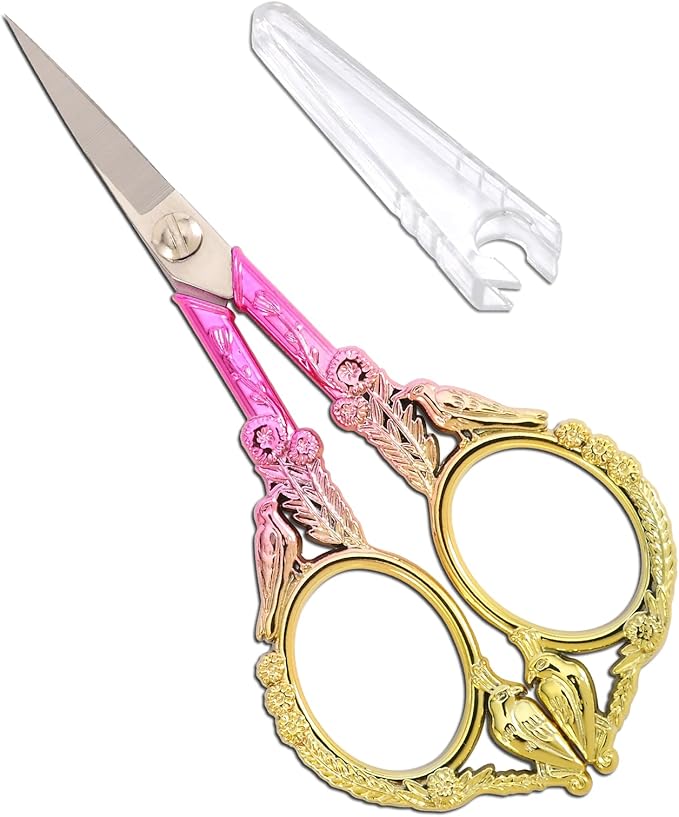 YOUGUOM Sewing Embroidery Scissors – Small Precision Detail Scissor for Craft, Artwork, Needlework Yarn, Handicraft DIY Tool, Thread Snips, 4.6in Pink Cute Bird Shears