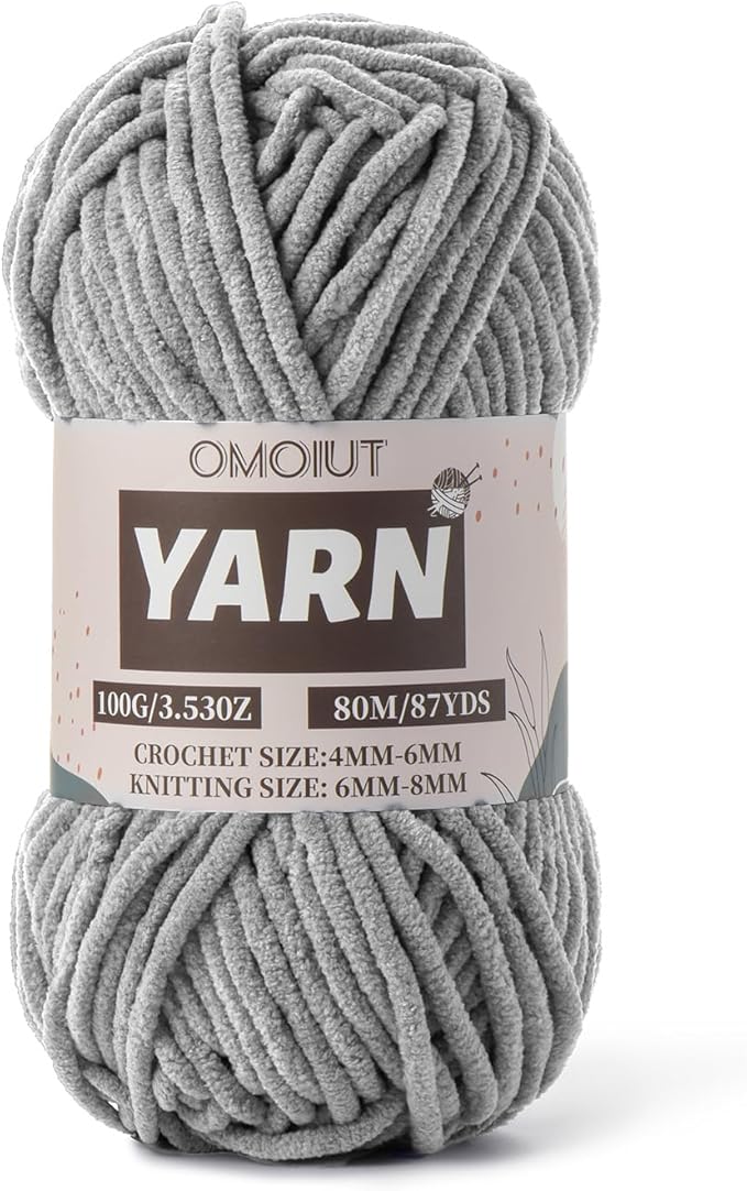 Grey Fluffy Chenille Yarn for Crocheting - Baby Yarn for Crocheting Soft Blanket - (100g/87.4yds) Crochet Amigurumi Chunky Yarns - Super Bulky 5 Velvet Yarns