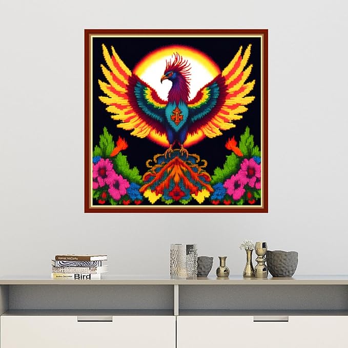 Findvoor Stamped Cross Stitch Kits for Beginners Full Range of Cross Stitching Embroidery Pattern for Adults, 11CT DIY Needlepoint Embroidery Starter Kits-Colorful Phoenix 17.7x17.7 inch