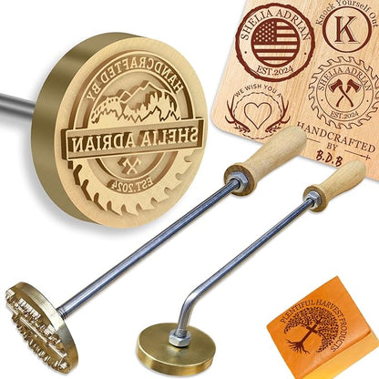 MOUZYLCASE Custom Wood Branding Iron Personalized Logo Metal Branding Iron for Wood Burning Stamp Leather Meat, Handcrafted Design Weddings Personalized Gifts, Flame Heated(1-3inch)