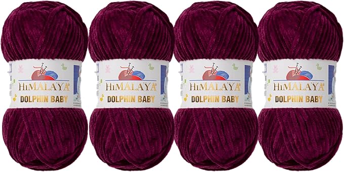 4 Skein/Pack Himalaya Dolphin Baby Chenille Yarn, Each Ball 100 gr (3.5 oz), 120 m (132 Yards), 100% Polyester, Super Bulky Baby Blanket Velvet Amigurumi Yarn, 80339 - Dark Purple