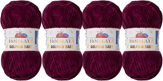 4 Skein/Pack Himalaya Dolphin Baby Chenille Yarn, Each Ball 100 gr (3.5 oz), 120 m (132 Yards), 100% Polyester, Super Bulky Baby Blanket Velvet Amigurumi Yarn, 80339 - Dark Purple