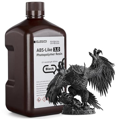 ELEGOO ABS-Like 3D Printer Resin 3.0, 405nm UV-Curing Photopolymer Resin for Mars Saturn Jupiter MSLA DLP LCD 3D Printing with Strength and Toughness, High Precision, Low Viscosity, Black 2000g