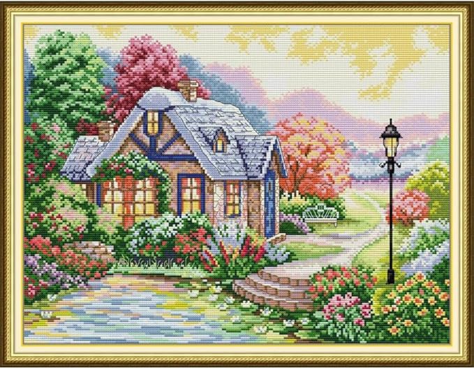 JOYSEWING Dream House Countryside Stamped Kits Pattern Counted Cross Stitch Printed Embroidery Starter Kits for Beginners DIY Gift Home Decoration (Sweet Home(11CT) 22.05 ×17.32 inch)