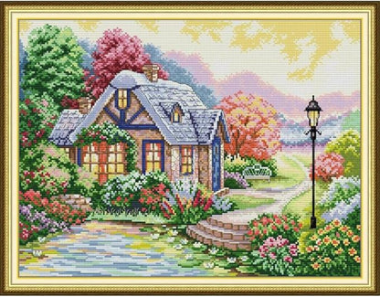 JOYSEWING Dream House Countryside Stamped Kits Pattern Counted Cross Stitch Printed Embroidery Starter Kits for Beginners DIY Gift Home Decoration (Sweet Home(11CT) 22.05 ×17.32 inch)