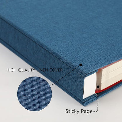 Aenbuslm Photo Album Self Adhesive Pages for 4x6 5x7 8x10 Pictures Scrapbook Magnetic Photo Albums with Sticky Pages Books with A Metallic Pen for Baby Wedding Family 13.2x12.8 Blue 120 Pages