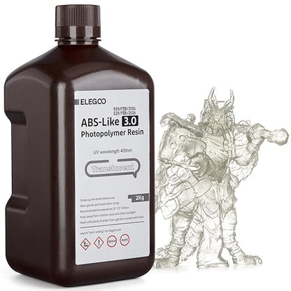 ELEGOO ABS-Like 3D Printer Resin 3.0, 405nm UV-Curing Photopolymer Resin for Mars Saturn Jupiter MSLA DLP LCD 3D Printing with Strength and Toughness, High Precision, Low Viscosity, Translucent 2000g