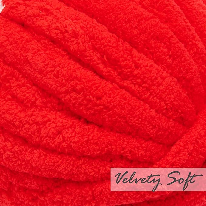 ERLYEEN Chenille Chunky Yarn Super Bulky Soft Thick Fluffy Jumbo Giant Washable Polyester Big Yarn DIY for Arm Knit Blanket Cushion Bed Sofa Home Decor,Red,0.55LB