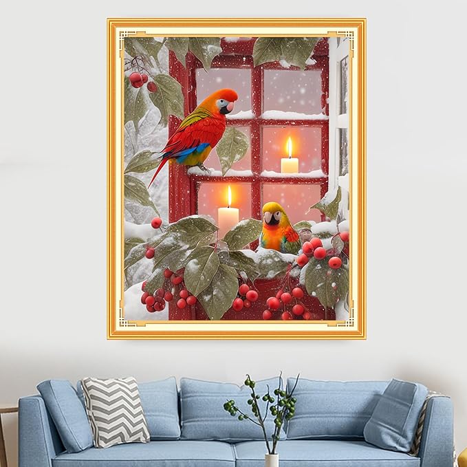 Findvoor Stamped Cross Stitch Kits for Beginners Full Range of Cross Stitching Embroidery Pattern for Adults, 11CT DIY Needlepoint Embroidery Starter Kits-Christmas Bird 15.7x19.7 inch