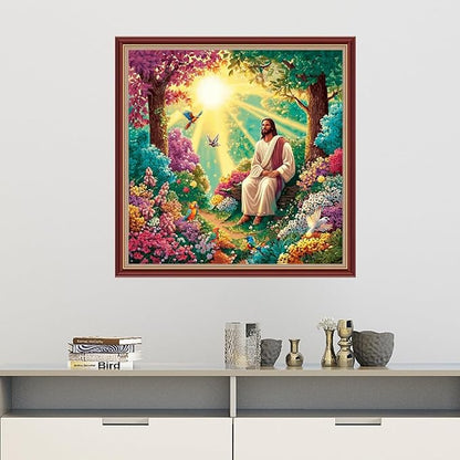 Dooxvey Cross Stitch Kits for Adults Beginners,Full Range of Cross-Stitch Stamped Kits Needlepoint Kits for Beginners Embroidery Kits 11CT Cross Stitch Patterns-Jesus Sunrise 18x18 inch