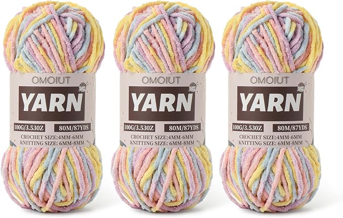 Fluffy Chenille Yarn for Crocheting - Baby Yarn for Crocheting Soft Blanket - 3 Pack of 100g/(87.4yds) Crochet Amigurumi Chunky Yarns - Super Bulky 5 Velvet Yarns (3 Macaron)