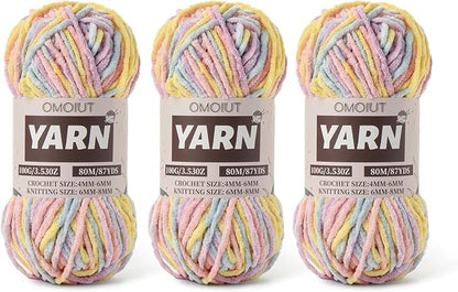 Fluffy Chenille Yarn for Crocheting - Baby Yarn for Crocheting Soft Blanket - 3 Pack of 100g/(87.4yds) Crochet Amigurumi Chunky Yarns - Super Bulky 5 Velvet Yarns (3 Macaron)