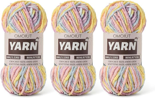 Fluffy Chenille Yarn for Crocheting - Baby Yarn for Crocheting Soft Blanket - 3 Pack of 100g/(87.4yds) Crochet Amigurumi Chunky Yarns - Super Bulky 5 Velvet Yarns (3 Macaron)