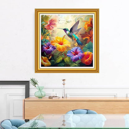 Foxhool Stamped Cross Stitch Kits,11CT Printed Cross Stitch Pattern Full Embroidery Kits for Beginner Needlepoint Kits&Hummingbird Picking Flowers 18x18 inch