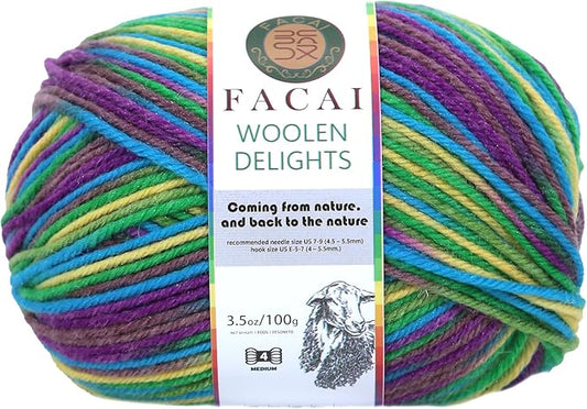 Facai Blend Merino Wool Yarn for Knitting - Worsted Weight,197yds (3.5oz) Ball, Ideal for Sweaters, Scarves, and Accessories (1, Rainbowmix)