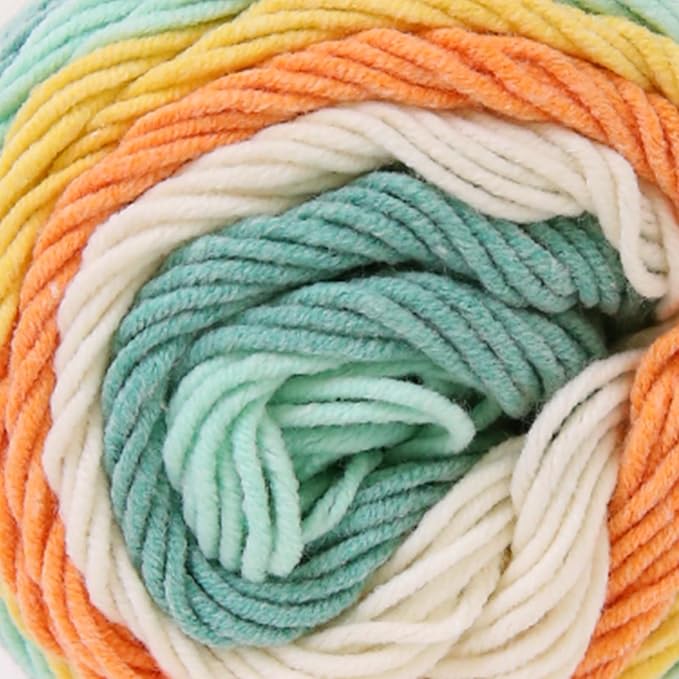 Franel Cotton Acrylic Yarn-45% Cotton 55% Acrylic, 2 Skeins of 100g Each, Gradient-Light Blue Orange White Green, Perfect for Crocheting Knitting Scarves Shawls Blankets Gradient Variegated Yarn