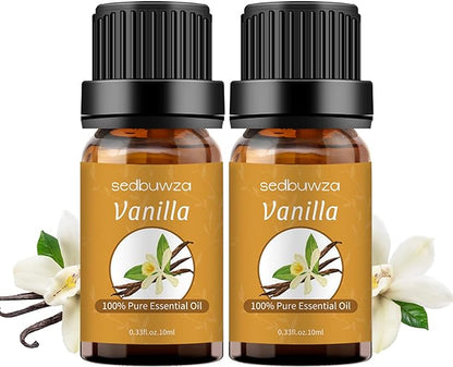 Sedbuwza Vanilla Essential Oil Set, 2 Pack Vanilla Aromatherapy Oils for Massage, Diffuser, Perfume, Soap, Candle Making 2 x 10 ml