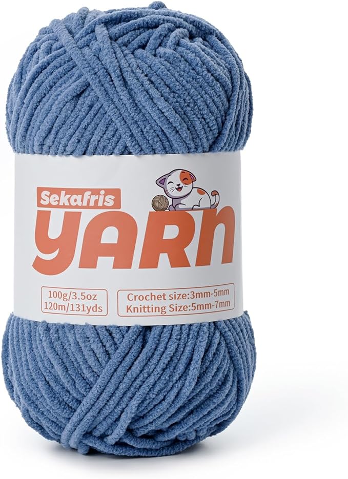 Plush Chunky Chenille Yarn for Crocheting, Soft Fluffy Velvet Yarn for Crocheting, Fuzzy Baby Blanket Knitting Yarns, 100g/131yds Bulky Amigurumi Yarns（Navy Blue）