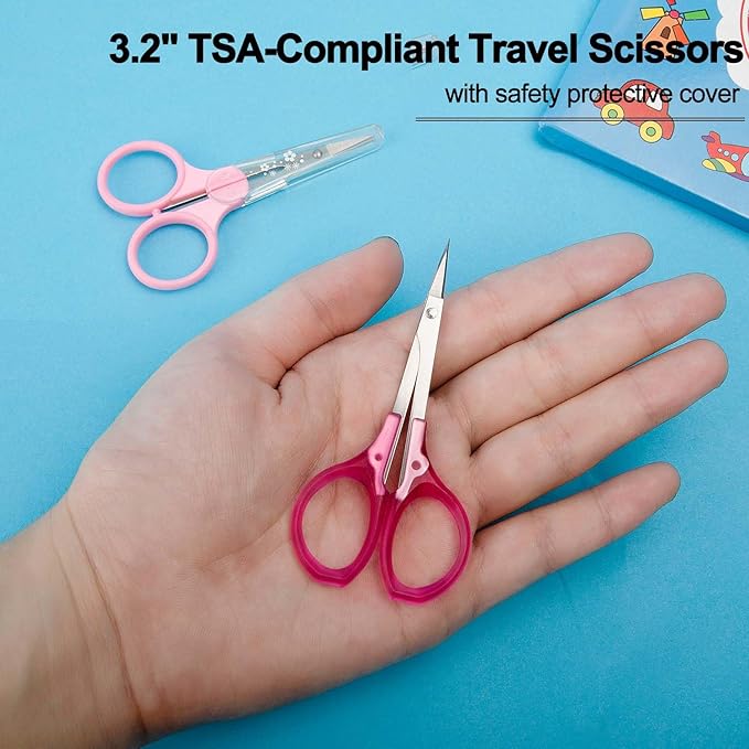 Precision Small Craft Scissors for Paper Cutting, Tiny Travel Scissors Tsa Compliant with Cover, Sharp Small Scissors all Purpose, Straight Fine Tips Mini Sewing Scissors Set, Pink, Burgundy