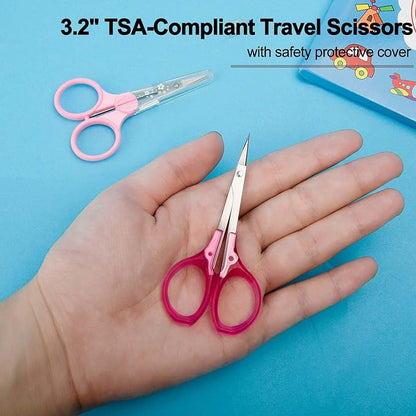 Precision Small Craft Scissors for Paper Cutting, Tiny Travel Scissors Tsa Compliant with Cover, Sharp Small Scissors all Purpose, Straight Fine Tips Mini Sewing Scissors Set, Pink, Burgundy