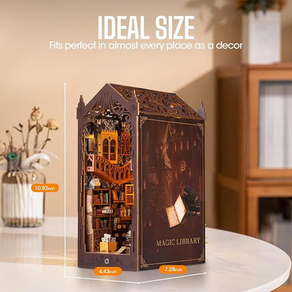 HURUC Book Nook Kit – Library Theme DIY Booknook with LED Lights | Book Nook Kits for Adults, Teens | Beginner-Friendly Nook Book for Home Décor | Perfect Booknook DIY Kit Gift