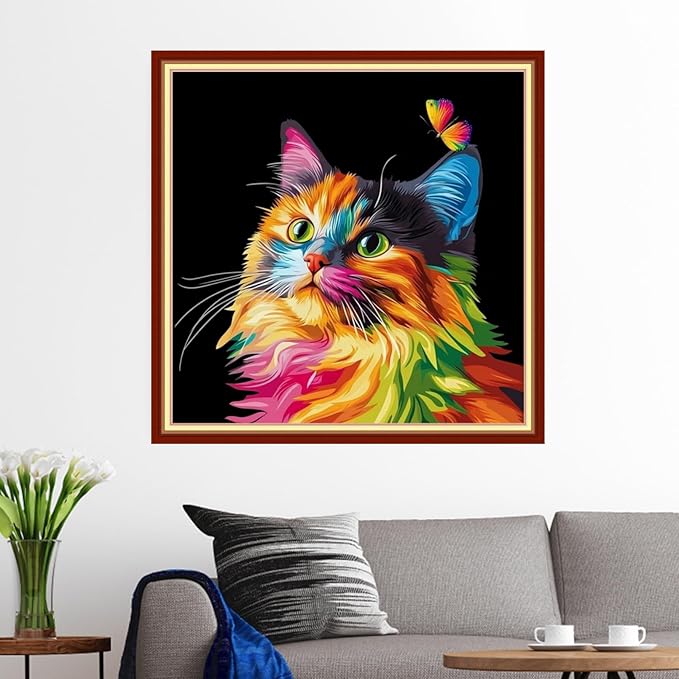 Funxvoot Stamped Cross Stitch Kits for Beginners or Adults Embroidery Starter Patterns | DIY Printed Cross Stitch Kits Needlepoint for Adults 11CT-Colorful Cat Butterfly 18x18 inch