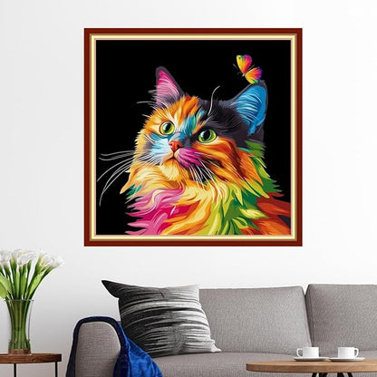 Funxvoot Stamped Cross Stitch Kits for Beginners or Adults Embroidery Starter Patterns | DIY Printed Cross Stitch Kits Needlepoint for Adults 11CT-Colorful Cat Butterfly 18x18 inch