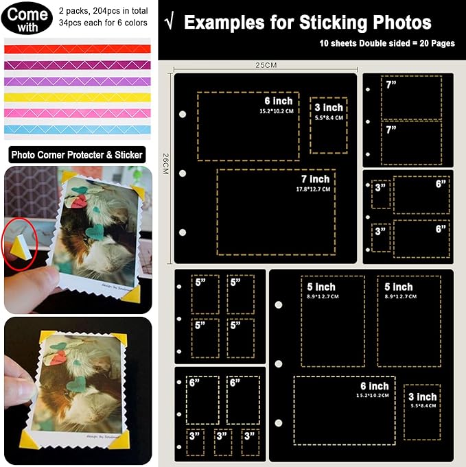 ADVcer 10 Sheets Double Sided 9.84 x 10.24 inch Refill Pages - Acid Free Additional Thick Craft Paper Cardboard for All Series ADVcer 10x10 Three-Ring Loose-Leaf Binder Photo Album Scrapbook (Black)