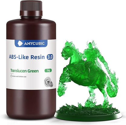 ANYCUBIC 3D Printer Resin, ABS-Like 3.0 Resin for 8K/14K/16K 3D Printing, Strong Strength, High Precision, Low Odor, Wide Compatibility for All LCD Resin 3D Printers (Clear Green, 1kg)