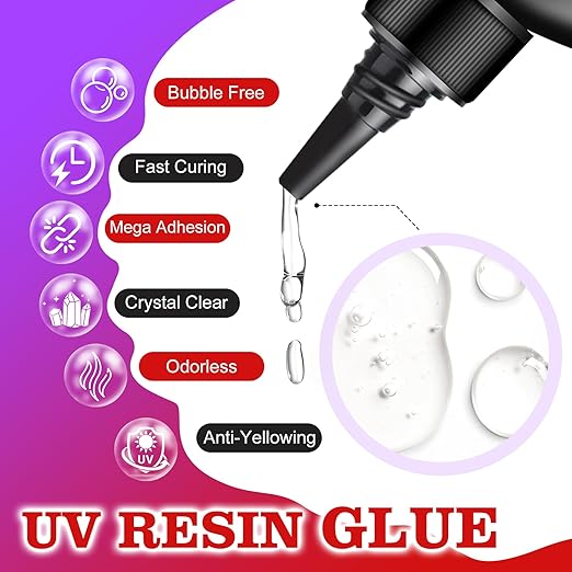UV Resin Kit with UV Light, 60g 5-Second Cure Transparent UV Glue with Rechargeable UV Flashlight, Fast Curing Resin for Plastic Welding, Jewelry Bonding, Acrylic, Craft Projects, Glass Repair