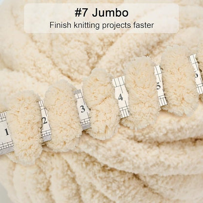 ERLYEEN Chenille Chunky Yarn Super Bulky Soft Thick Fluffy Jumbo Giant Washable Polyester Big Yarn DIY for Arm Knit Blanket Cushion Bed Sofa Home Decor,Beige,4.4LB