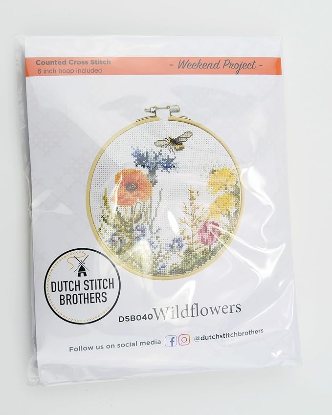 DUTCH STITCH BROTHERS - Wildflowers Counted Cross Stitch 6" Hoop and Pattern Included - Cross Stitching Kits for Adults Advanced and Beginners