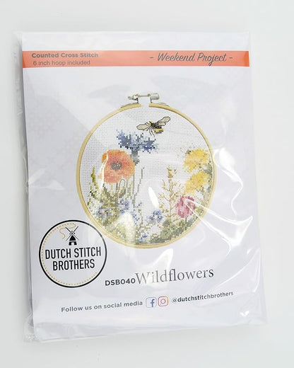 DUTCH STITCH BROTHERS - Wildflowers Counted Cross Stitch 6" Hoop and Pattern Included - Cross Stitching Kits for Adults Advanced and Beginners