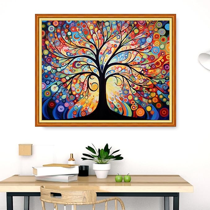Dimensean Stamped Cross Stitch Kits Full Range of Embroidery Patterns Starter Kits for Beginners Adult DIY Cross Stitches Needlepoint Kits 11CT-Colorful Starry Sky Tree 16x20 inch